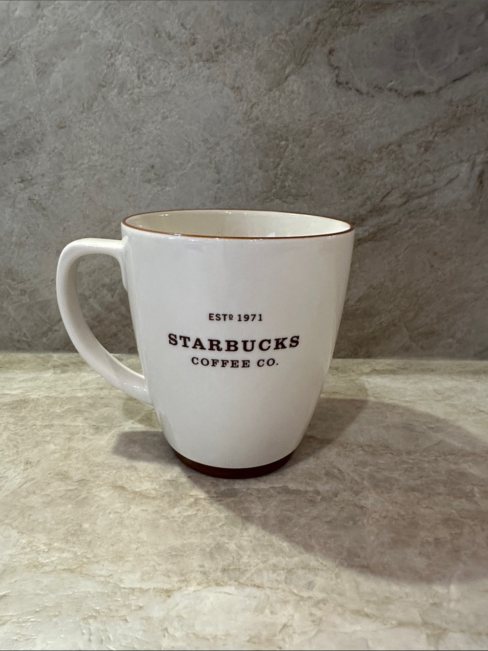 Starbucks Coffee Co. EST 1971 Ceramic Coffee Mug White Brown Trim